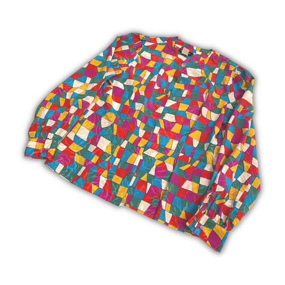 VTG 80?s 90s? Gianna Women's Colorblock Blouse Button Front Polyester Sz 10 READ - Picture 2 of 5